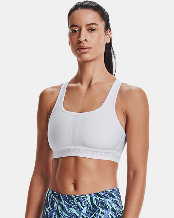 Under Armour Women's Armour Mid Crossback Sports Bra Apparel Under Armour White/White/Halo Gray-100 XSmall 