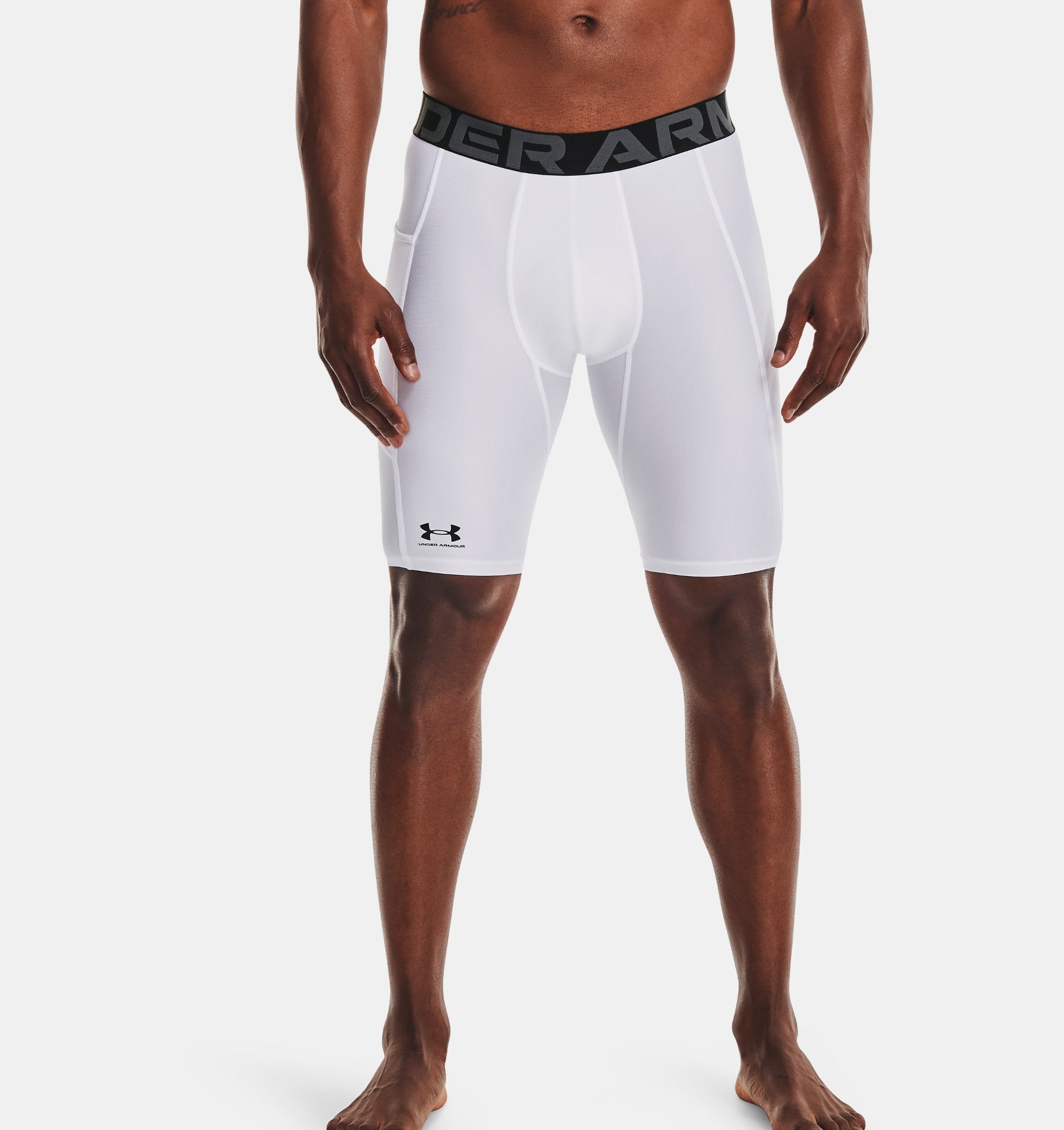 Under Armour Mens Heatgeara R Pocket Long Shorts Apparel Under Armour White/Black-100 Medium