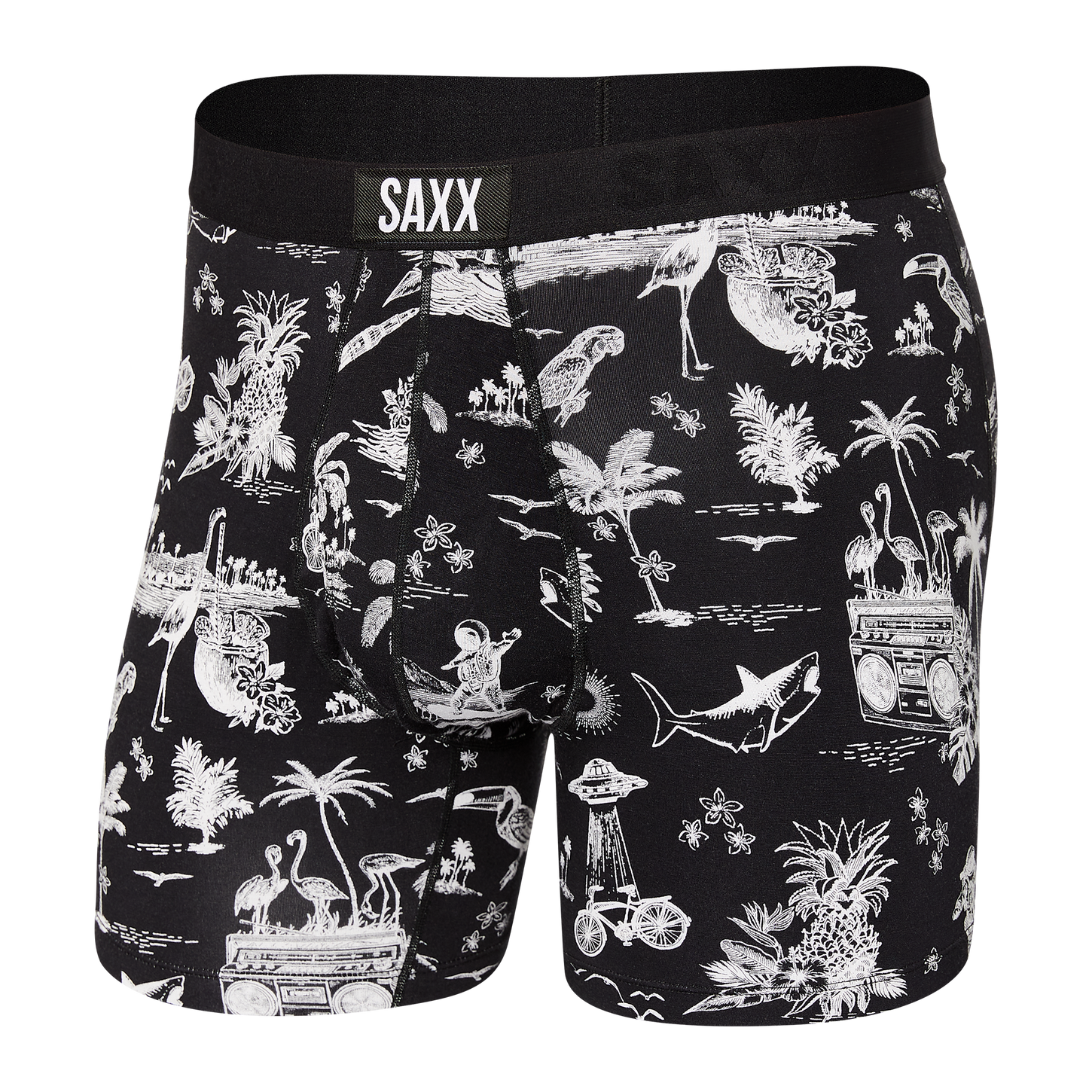 Saxx Men's Ultra Super Soft Boxer Brief Apparel SAXX Black Astro Surf and Turf Small 